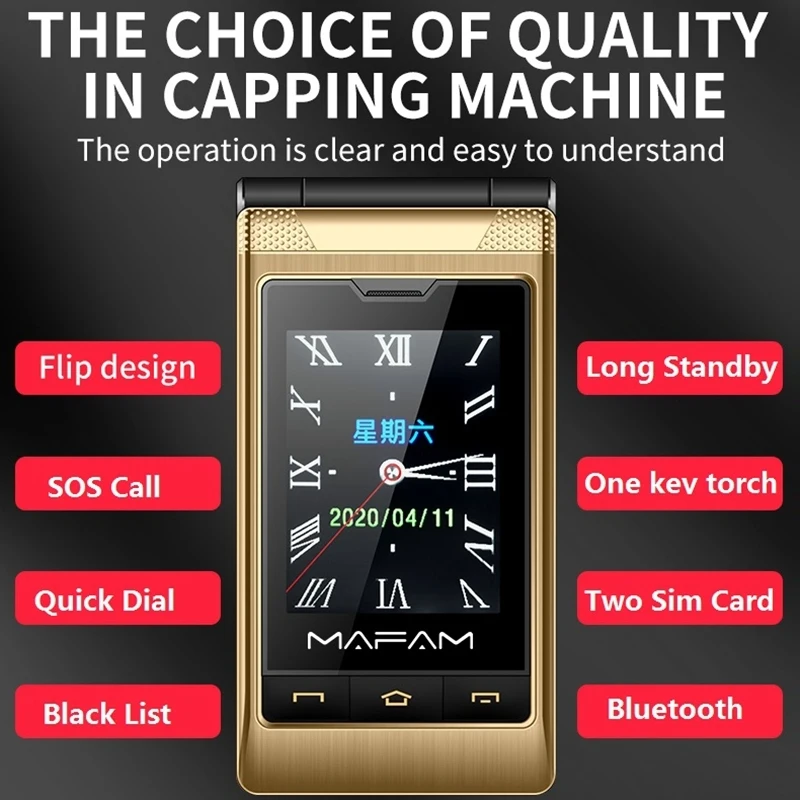 Mafam F10 Function Phone Dual-screen Flip Family Number Big Keys Elder Phone 5900mAh FM SOS GSM Dual SIM Senior Mobile Phone
