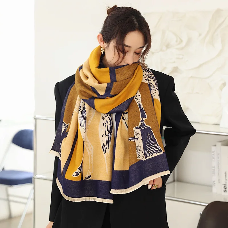 Wholesale Tassel Shawl Scarf Women Autumn And Winter New Cashmere Blend  European And American Wind Thick Warm Dual-purpose Scarf From m.