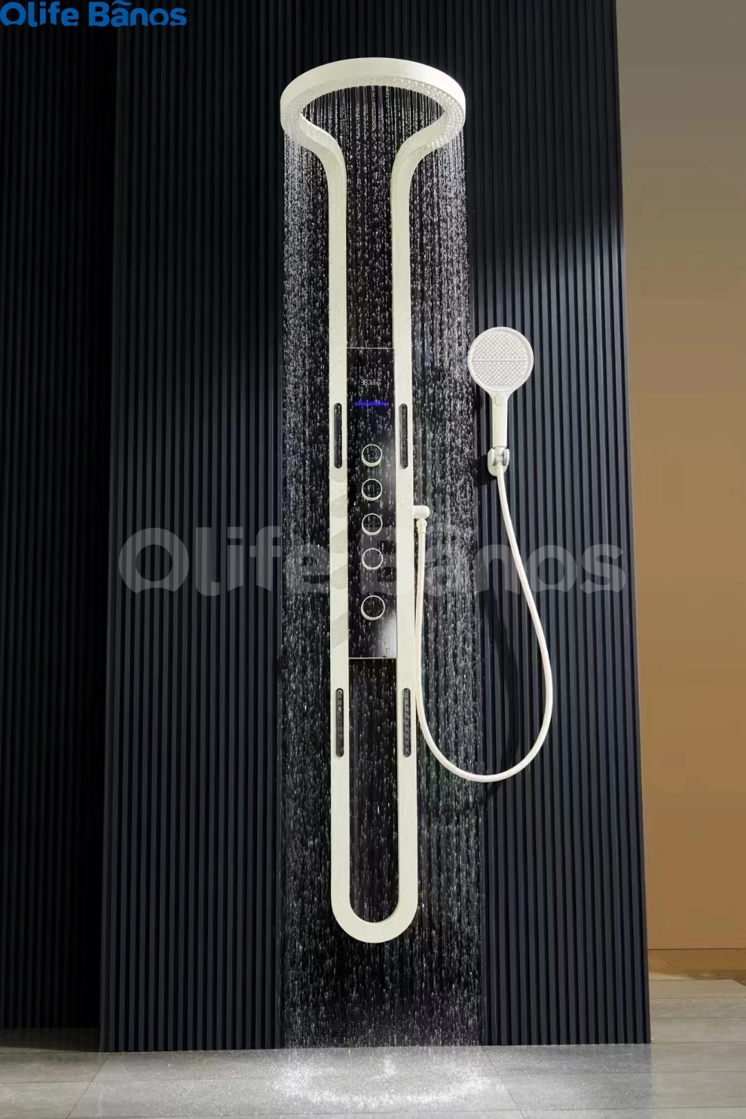 Olife Banos Black White Brass Copper Multifunction Rainfalll Smart Digital Display Spray Water Mist Massage Shower System Panel supplier