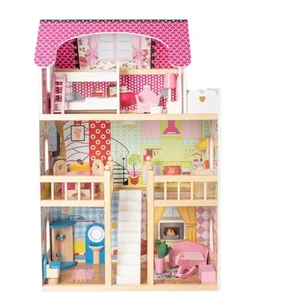 Hot Selling Classic 3 Floors Large Doll Houses Pretend Play Wood Furniture Toys Educational Learning Games for Kids Toddler