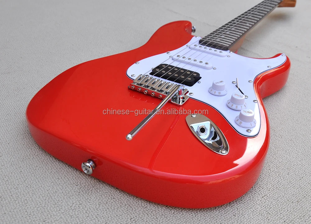エレキギター 赤と木目 6弦 3つのピックアップ Flyoung Red6弦エレキギター格安価格ギターSSHピックアップ