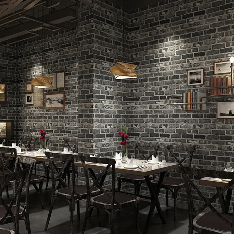 Retro Distressed 3d Brick Pattern PVC Wallpaper for Clothing Store Restaurant Barber Shop