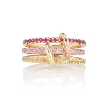 Elegant Fine Jewelry Women 18k Rose Gold Plated Unique Luxury 925 Sterling Silver Zircon Triple Layer Rings for Girls