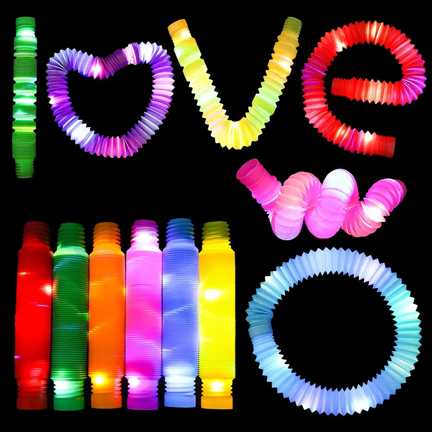 Party Spot! 24 Pack Light Up Pop Tubes, Glow In The Dark Party Supplies,  Glow Sticks Toddler Sensory Toys, Birthday Party Favors Stocking Stuffers