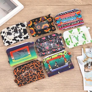 Wholesale Aztec Women Pouch Bag Leopard rainbow Bull Strap Canvas Credit Id Card Holder Wristlet Keychain Graphics Storage Bags