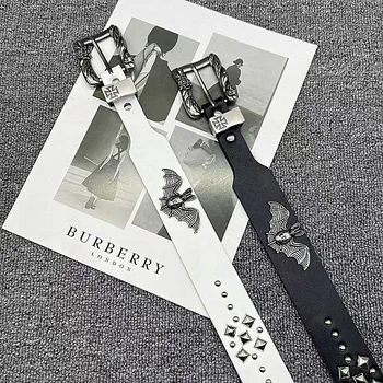 New High Quality PU Leather Belt America Trendy Bat Stud HipHop Punk Style Men Luxury High Street Fashion Wholesale Stock Jeans
