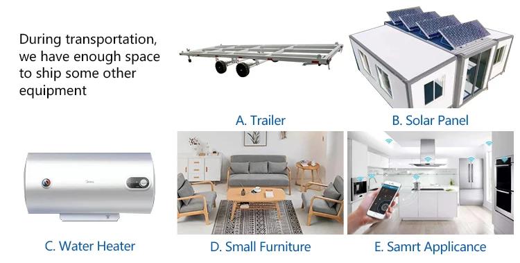Ready Made 20Ft Prefab Expandable Folding Detachable Flat Pack Container House 3 Bedroom Light Steel Villa Folding Prefabricated Home with solar system 40Ft