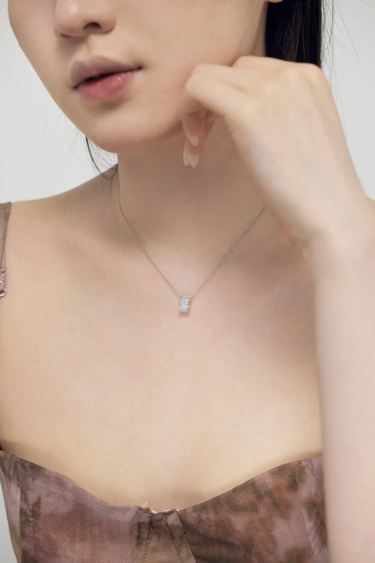 KAKODIY Matte 925 Sterling Silver Necklace 8A Cubic Zirconia Link Rectangular Pendant 18K Gold Plated Women's Necklace detail 3