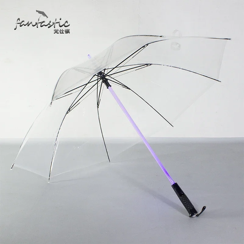 New Invention Custom LED Flying Straight Umbrellas,with Seven Color Advertisement and Transparent Design/