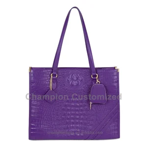 Customized Logo Vegan Croc Leather Purple Ladies Tote Bag Women Shoulder Handbag Purse