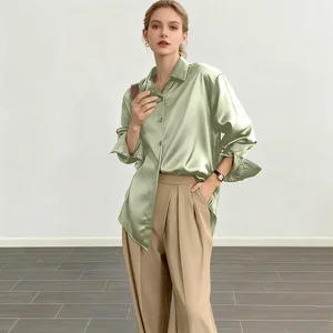 Women's Drapey Blouse-Stylish Niche Top with Sophisticated Look Anti-Wrinkle Acetate Satin Silk Texture Autumn Style