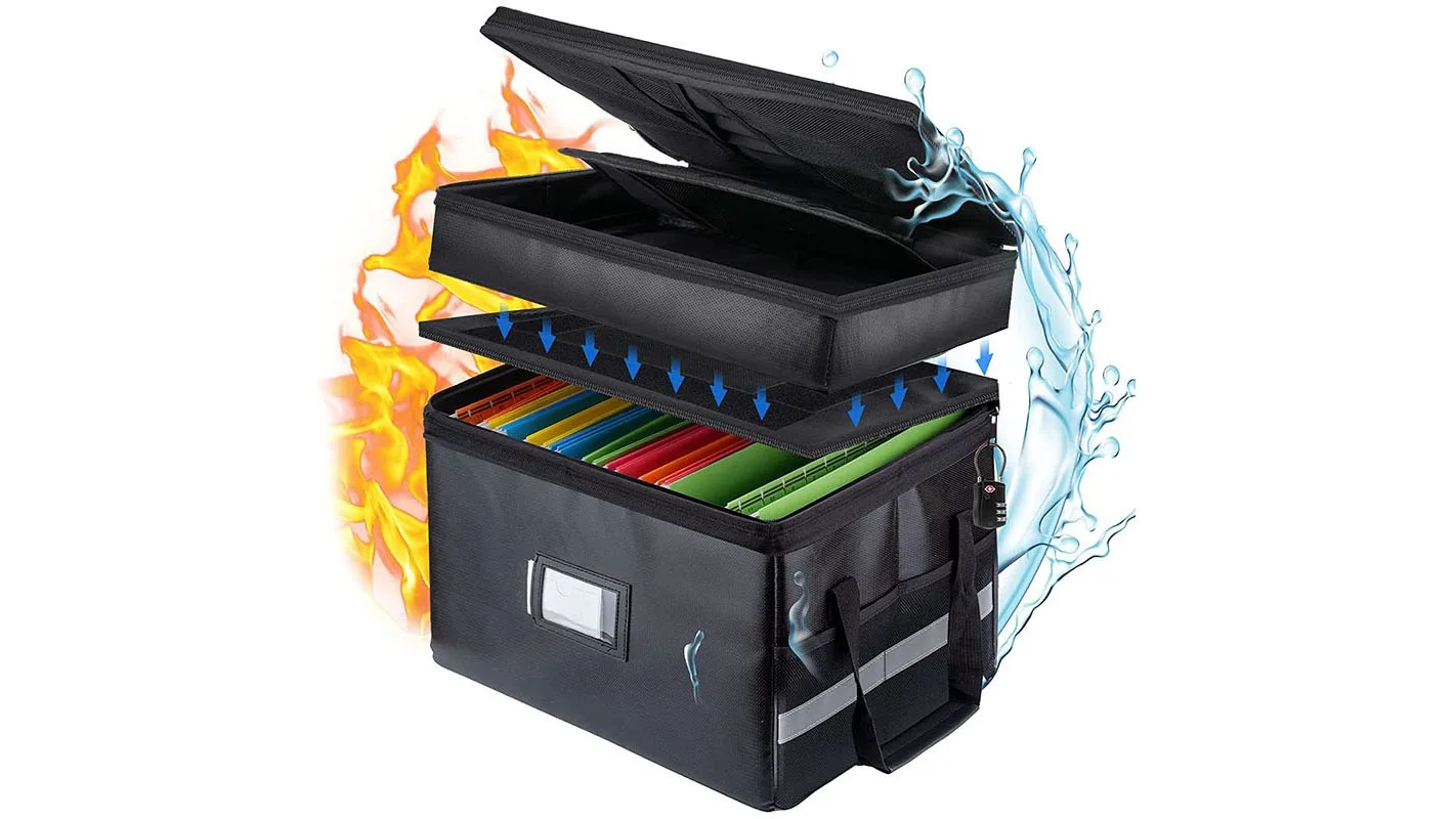 Portable Fireproof Document Box File Organizer Box Storage Filing