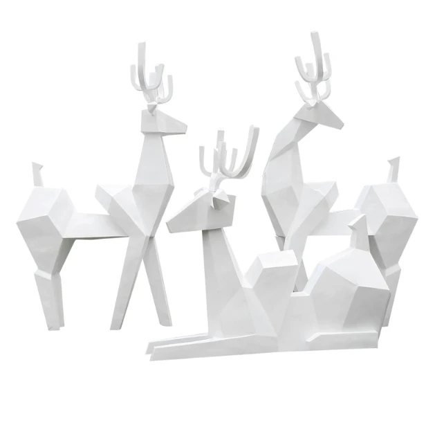 Outdoor Geometric White Deer Garden Landscape Sculpture Fiberglass Animal Ornaments Sika Deer Handicrafts Wedding Office