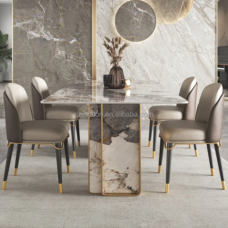 Luxury Modern Gold Metal Frame Dining Table with Extendable Marble Top ...