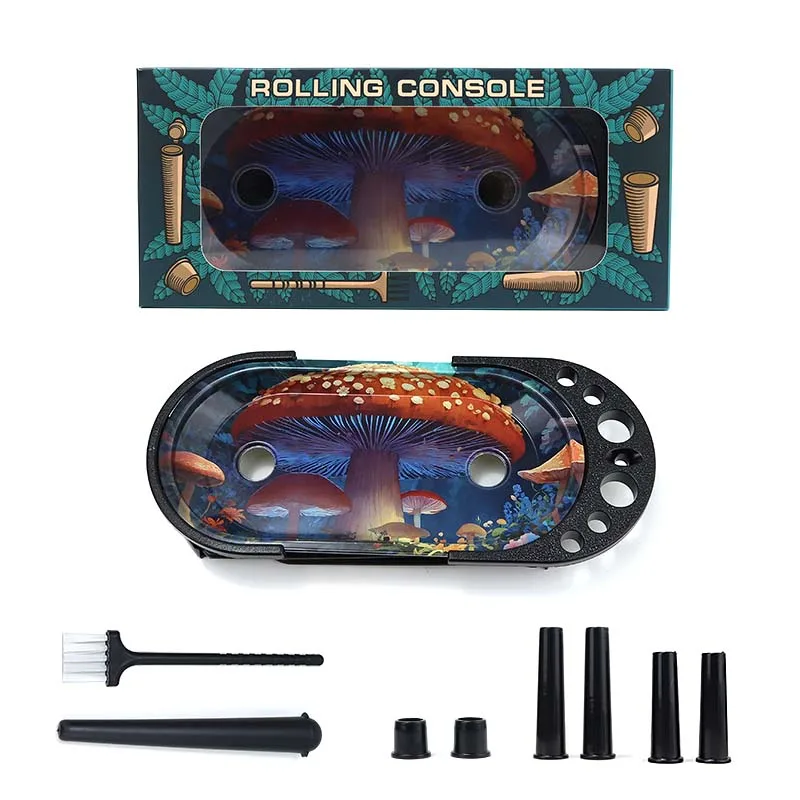 Foldable  9 in 1 Mini Rolling Tray Console Kit Set Metal Tray Pre Stand Roll Cone Filler Cigarette Metal Tray Plastic Tube Sets