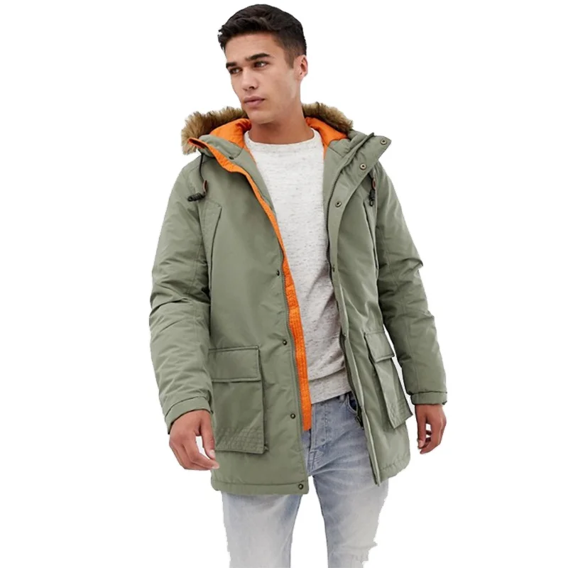 KY Waterproof Functional Pockets Contrast Lining Removable Hood Parka Jacket Outdoor With Faux Fur Hood Jaket Winter Men