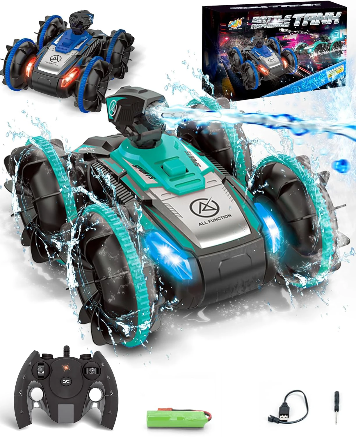Remote-Control Car RC Boat for Kids RC Stunt Car with Water Spray for Pool  Light-up Toys Waterproof Truck Stunt Car