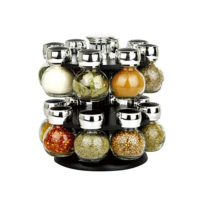 Decorative Rotating Glass Spice Jar Rack Set With Plastic Stand Buy