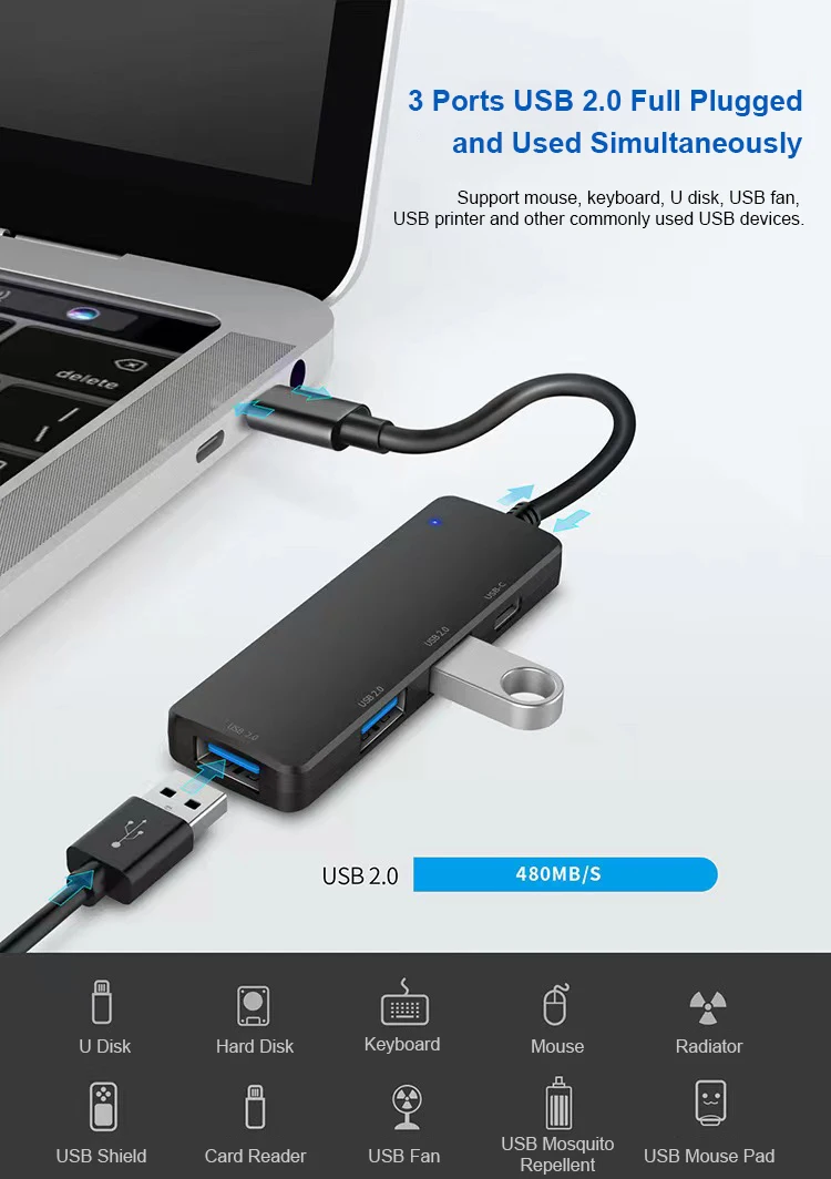 Portable Multi Port Basics Usb C To 4-port Usb 2.0 U-ltra-mini Hub ...