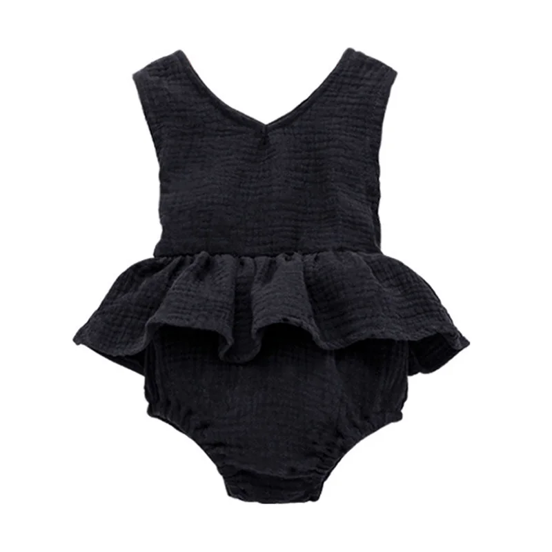 Новейшая одежда для маленьких девочек, оптовая продажа, детский льняной комбинезон без рукавов