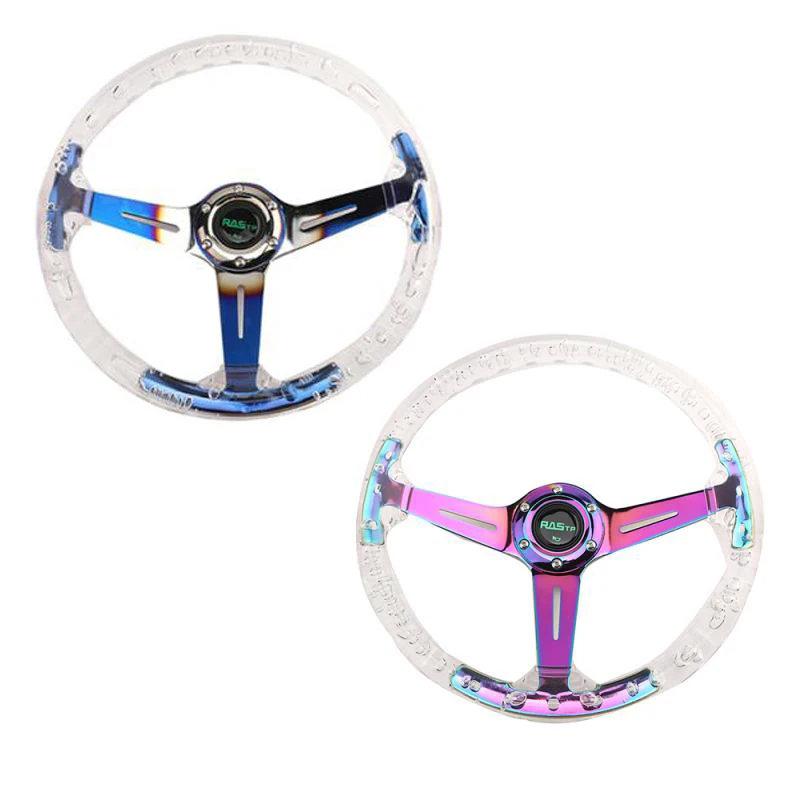 DSFHKUYB 350mm Deep Dish Racing Steering Wheel – 6-Bolt Universal Sport Wheel, Yellow Stitch (Hub Not Included)