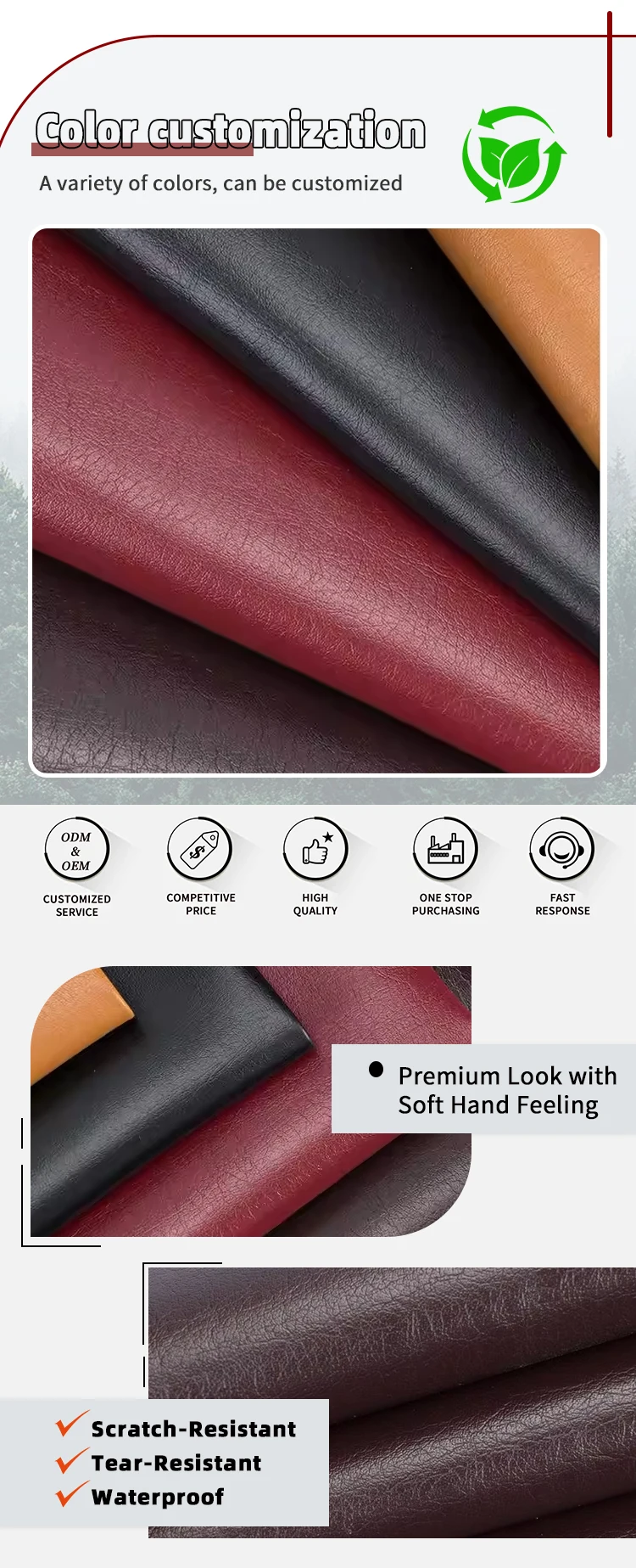 0.7mm Thickness 140cm Width Knitted Backing PVC Leather Faux Fabric for Bags Sofa and Furniture