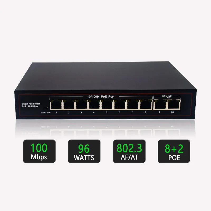 10/100Mbps PoE Switch 8 Ports With 2 Uplink Ports 96W Standard AF at Power Over Ethernet 10 Port POE Switch details