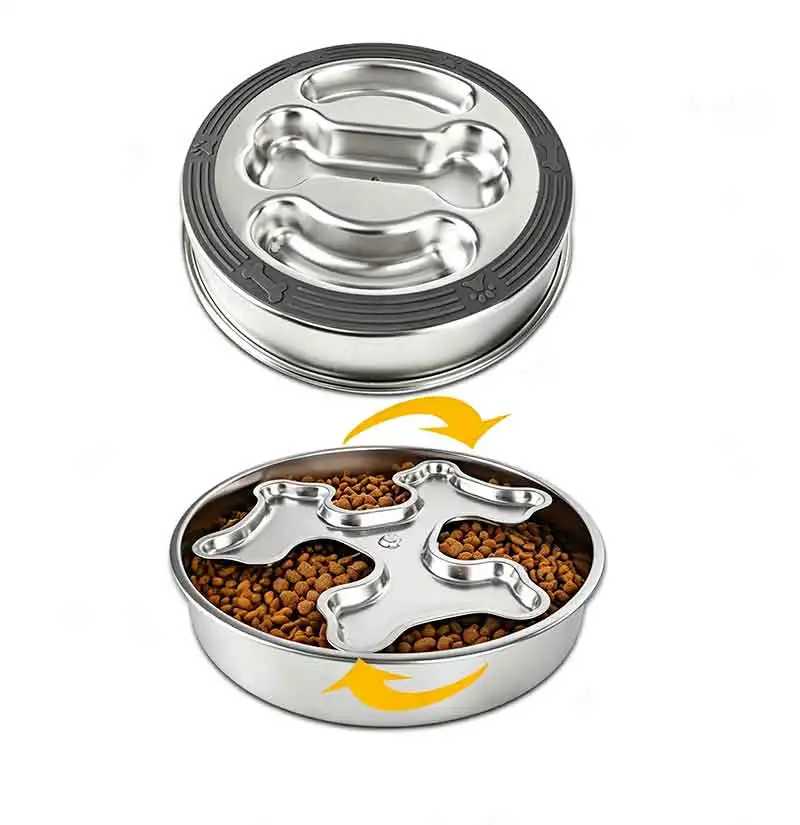 product stainless steel spiral slow feeder pet bowl anti slip anti tip over dog cat feeding bowl for teddy golden retriever-4