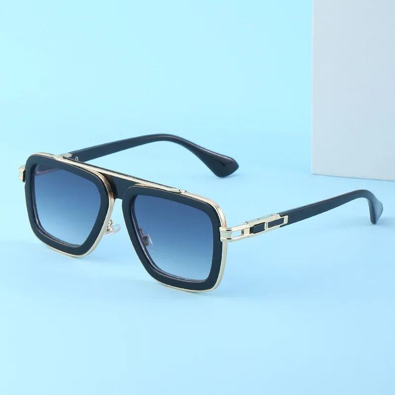 Khan Grande Pilota Designer Occhiali Da Sole Neri Scudo Retrò - Foto 3