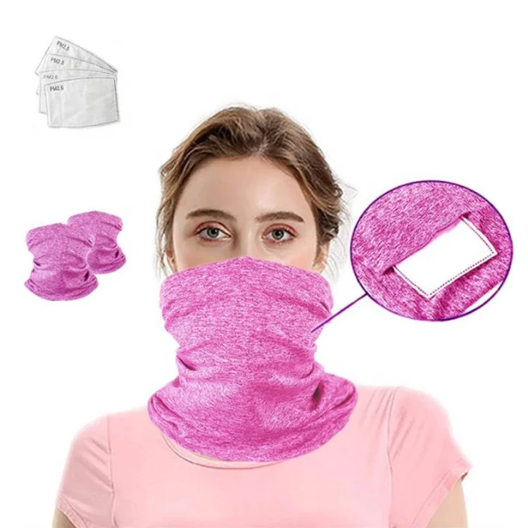 In stock Multi Use Polyester Neck Tube Cool Beanie Snood Head Scarf Scarves Face Bandana Magic Scarf  with Filter Pocket