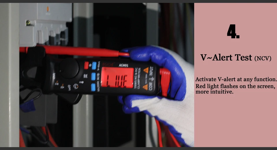 Bside ACM91 Auto Range AC DC uA Ohm Capacitance Temperature V-alert MEAS Digital Clamp Meter with True RMS FCC CE RoHS