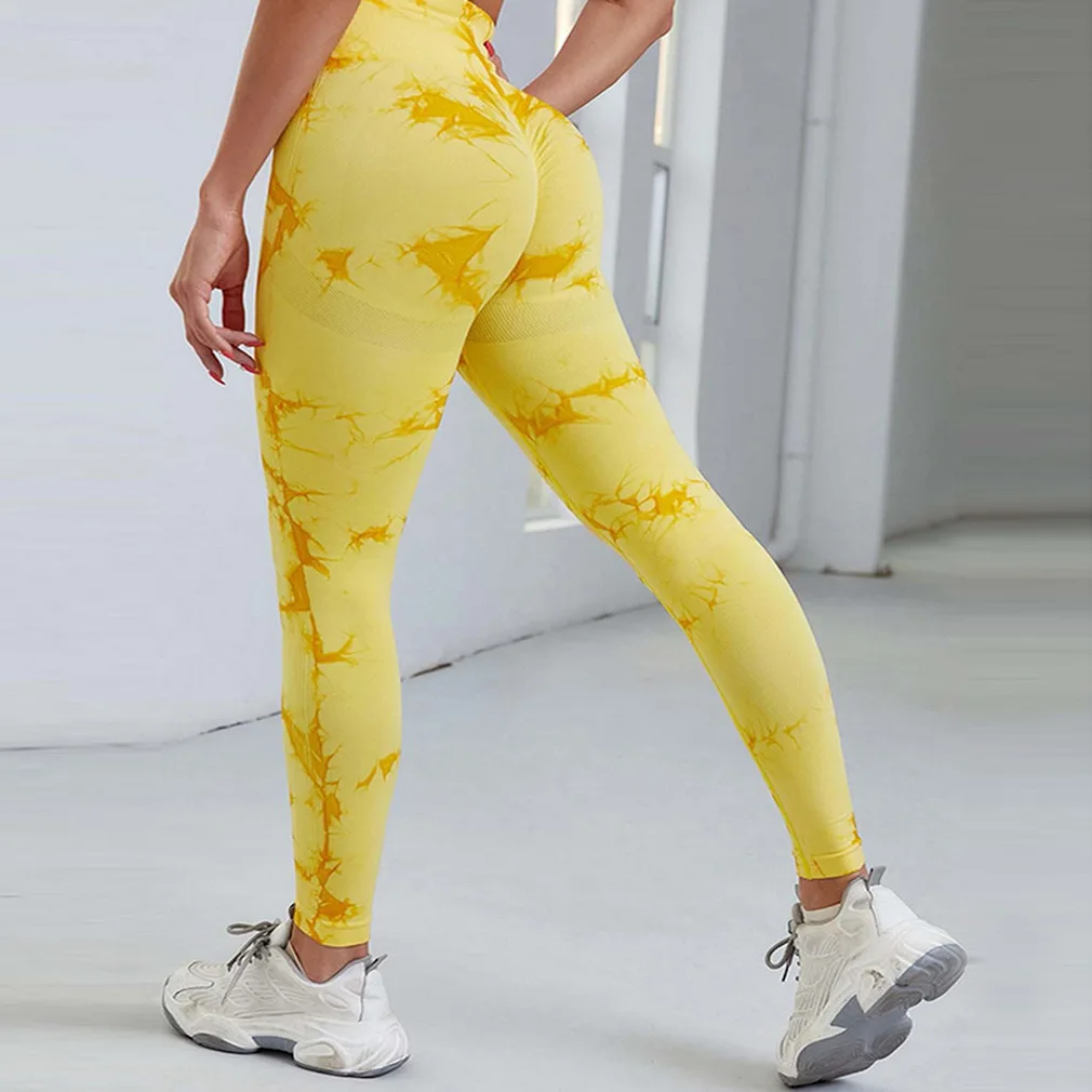 Fitness Tie Dye High Waist Butt Push Up Pants Sexy Sport Leggings Seamless Yoga Pants Workout