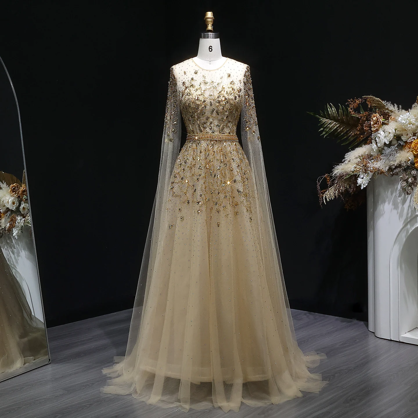 gold elegant dresses for wedding Serene Hill Gold A-Line High Split Evening Dresses Gowns 2025 Luxury Gold / 12