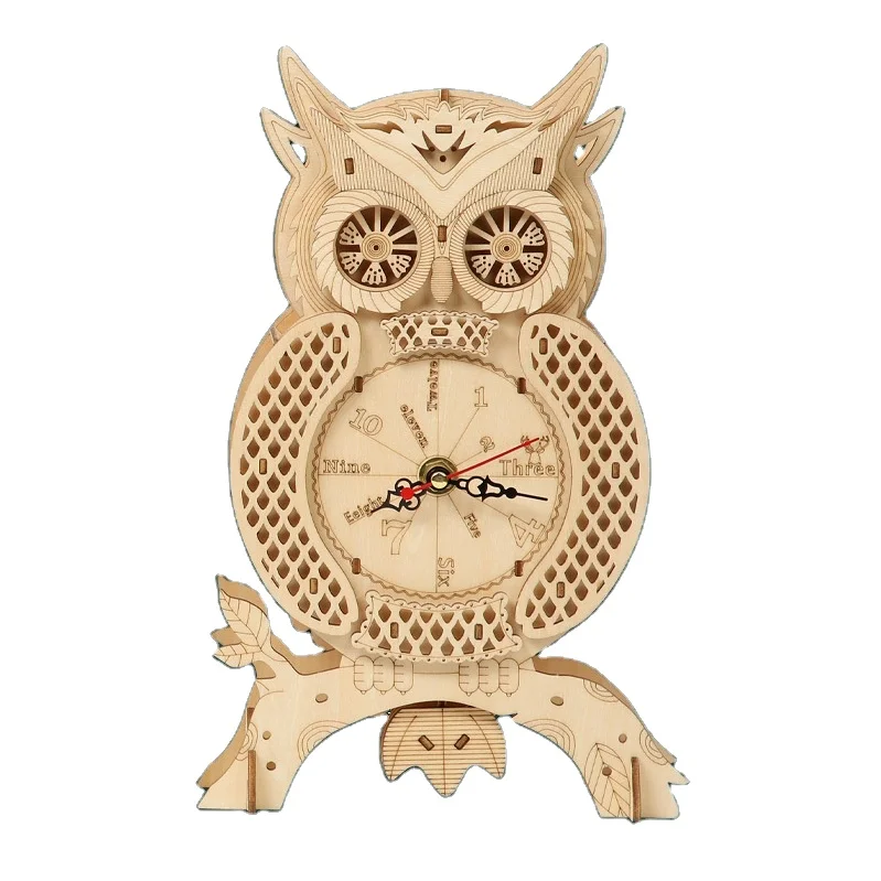 フクロウ時計3D木製パズルオリジナルおもちゃモデルキットDIY