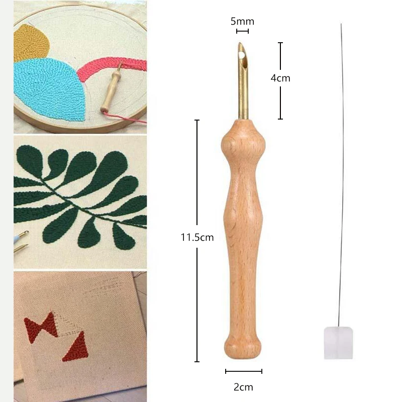 Durable Knitting Embroidery Pen Punch Needle Threader Set DIY Wood Handle  Sewing 