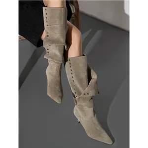 BUSY GIRL MY9808 Ladies Pointed Toe High Heels Large Size Skinny Boots Western Fashion Knight Boots Women Autumn and Winter