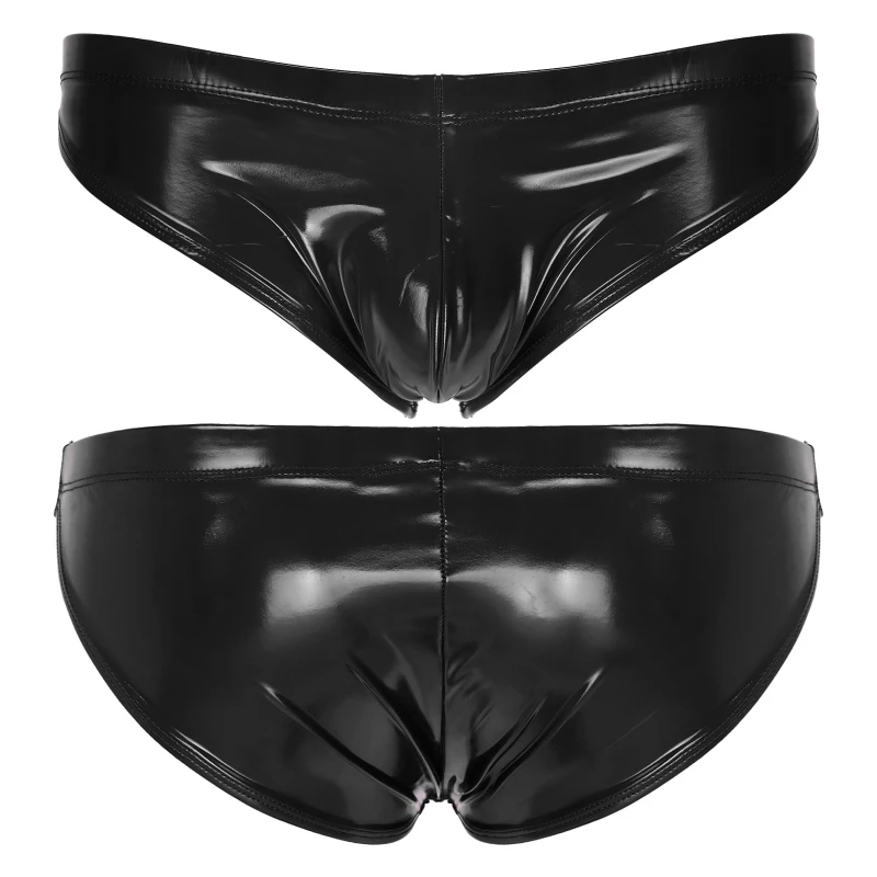 Men Glossy Patent Leather Briefs Underwear Elastic Waistband Underpants ...