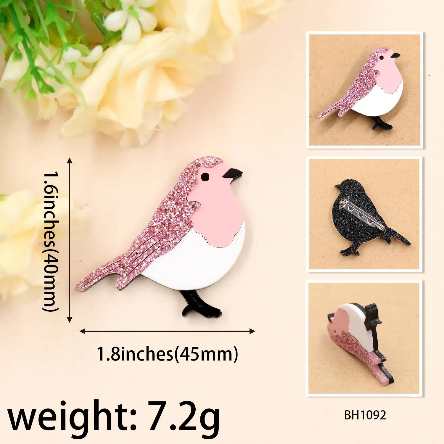 ZSHBH1091 Bird Acrylic Printing Laser Cutting Unisex Synthetic Animal Brooch Children Jewelry Wedding Engagement Party Gift factory