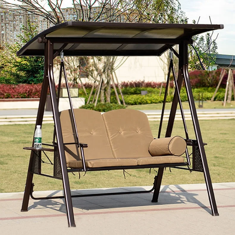 Garden Swing Chair 2 Seater Hammock Patio Outdoor Canopy Cushion Drink Tray 