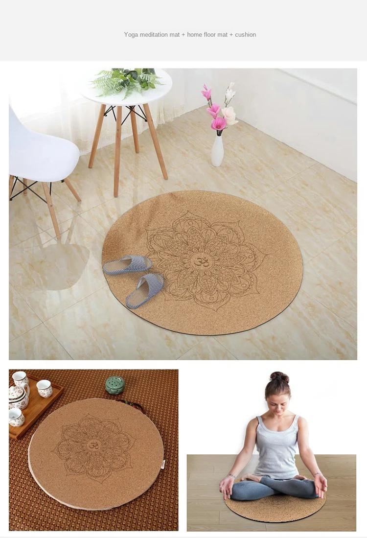 Natural Color Datura flowers Eco Friendly Large Anti-slip Custom Design Sustainable Fitness Cork Round Meditation Yoga Mat