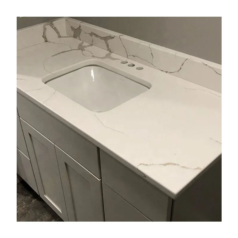 حوض غسيل من الكوارتز الأبيض كالاكاتا، مقاوم للتمزق، بتصميم مطبخ عصري، سطح طاولة من الحجر الاصطناعي