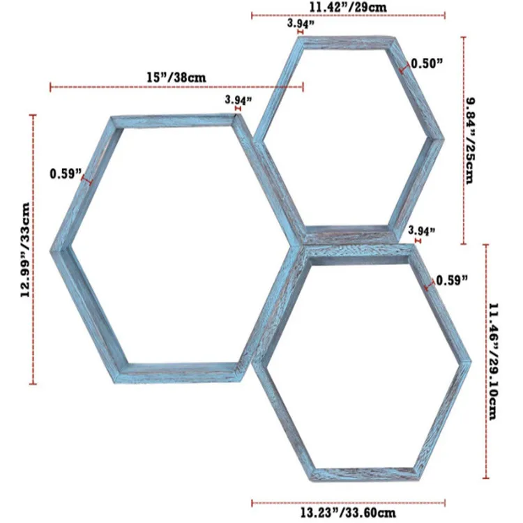 
 Лидер продаж на Amazon, винтажное деревенское украшение, деревянный дизайн, плавающий Шестигранная настенная полка  