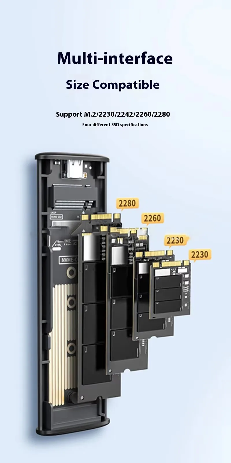 Case para SSD M.2 de 4TB sem Ferramentas, Compatível com NVMe PCIe