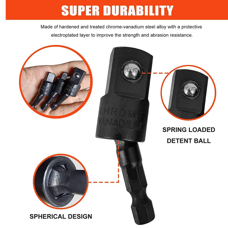 Flexible Drill Bit Extension Set with Right Angle Drill Attachment 1/4 3/8 1/2" Impact Grade Socket Adapter Sets