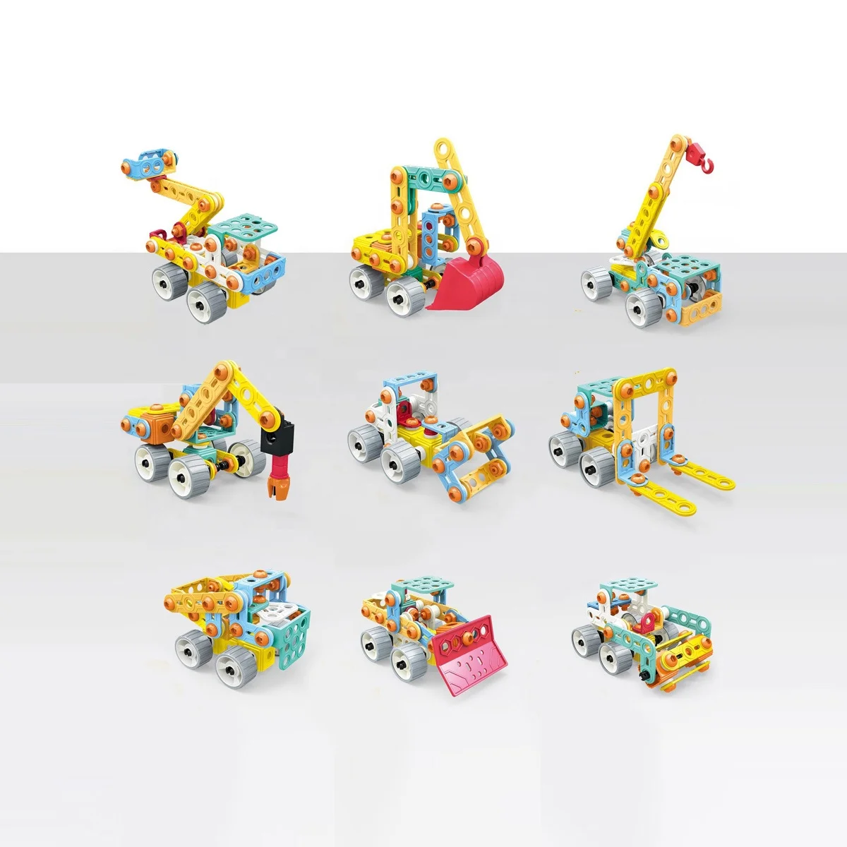 9 in 1 STEM Assemble Toy Kids DIY Building Blocks Set 153pcs Detachable Engineering Car Vehicle Series Screw Assembly Blocks Toy