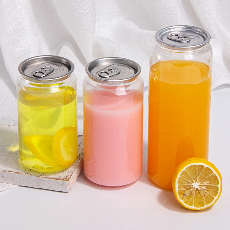 CREATIVE Transparent PET Easy Open Beverage Cans Plastic With Aluminium Lid