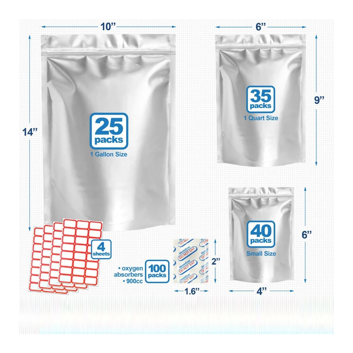 10 Packs 1-5 Gallon Mylar Bags Resealable Aluminum Foil Bags For