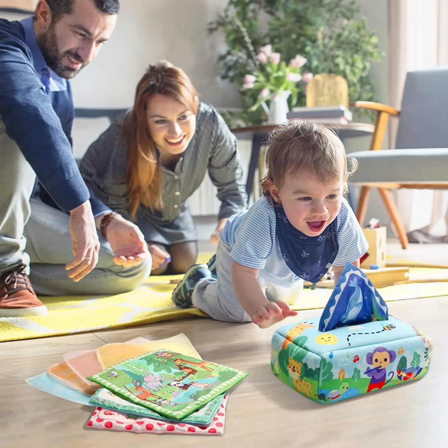 thumbnail image 2 of Enkey Soft Stuffed High Contrast Crinkle Montessori Square Sensory Toys Juggling Rainbow Dance 2 of 11