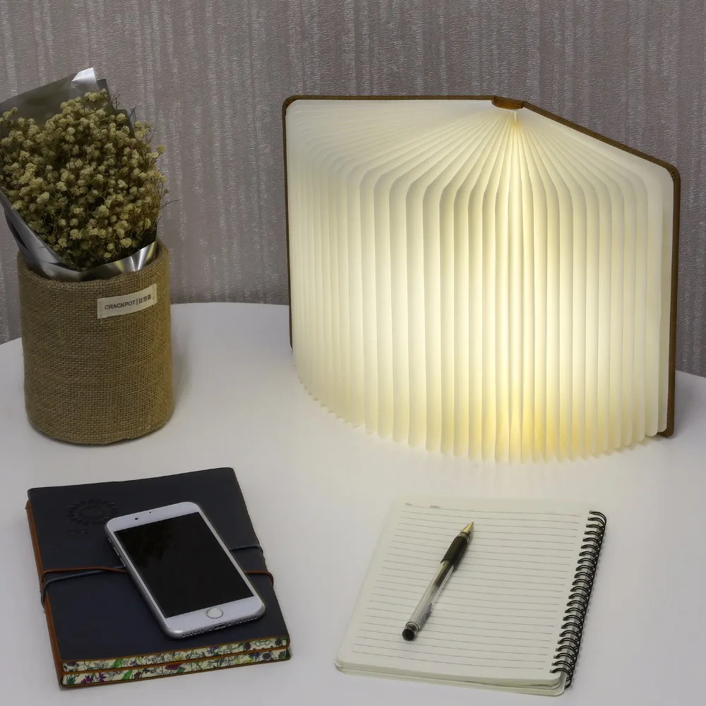 Red Walnut Rechargeable Foldable USB LED Magnetic Foldable Wooden Book Lamp