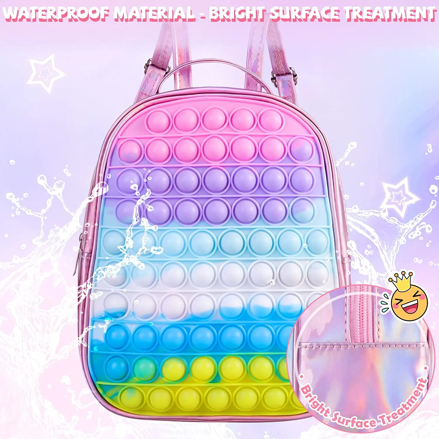 3D Printed Backpack Fidget Pink Rainbow Push Bubble School Bag - China Bag  and School Bag price